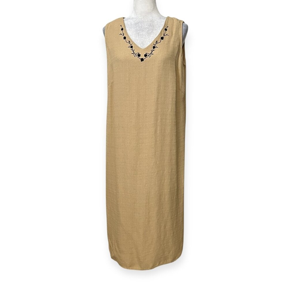 Michael Blake Women's Petite 16WP Sleeveless Shift Dress Beige Embroidered